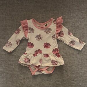 Monica + Andy Long-Sleeve Pink Floral Ruffle Peplum Baby Dress Bodysuit